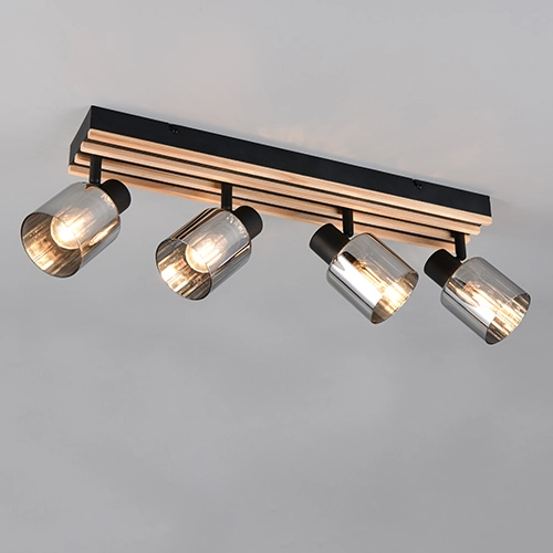 Ceiling lamp 4-lights Travia black with wood