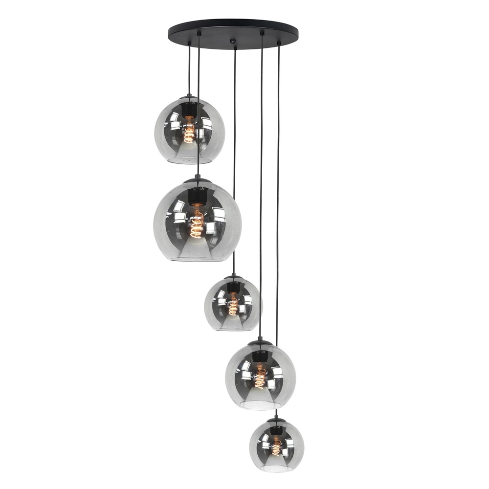 5-light pendant lamp Fantasy black with smoke glass