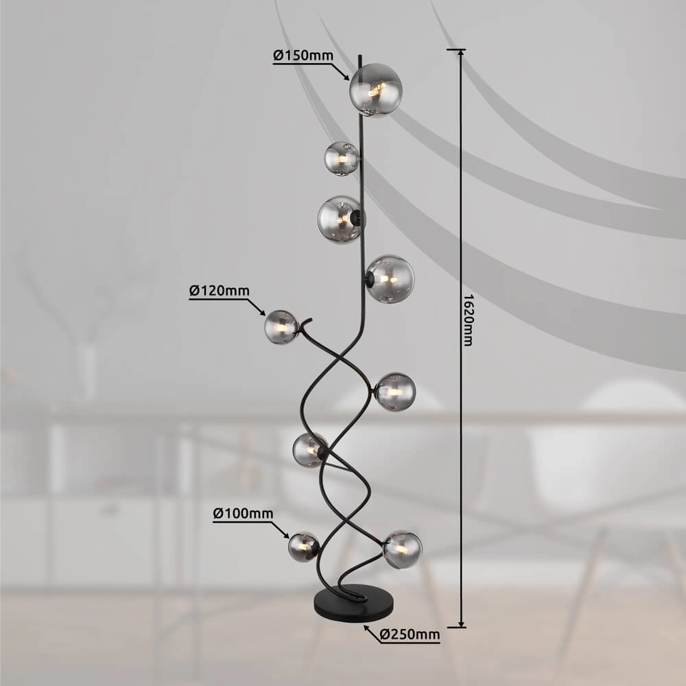 Black floor lamp Riha 9-light Globo 9007371445806