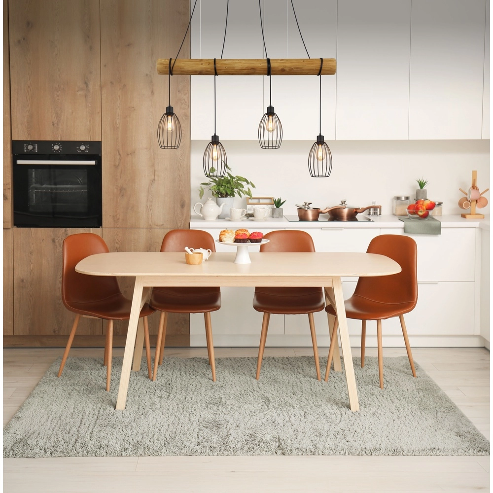 Country Pendant Lamp Berti 4-light wood with black Globo 9007371583591