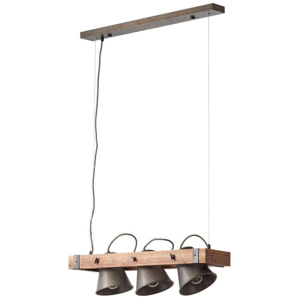 Dining room pendant lamp Plow 3-light antique black with wood Brilliant 4004353359682