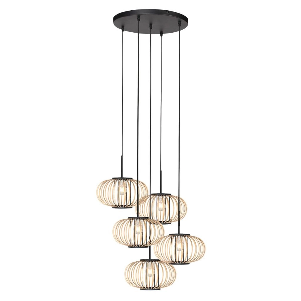 Pendant lamp 5-lights Silva with bamboo caps Steinhauer 8712746183184