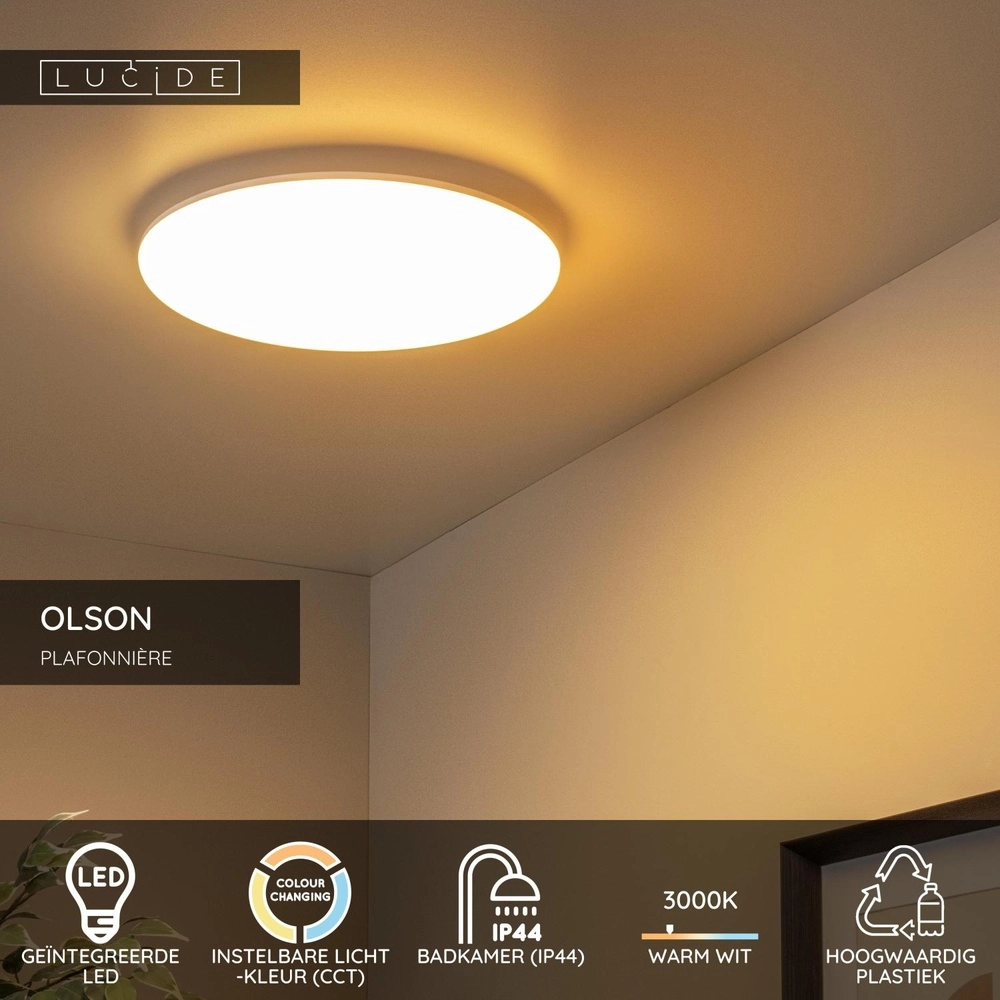 ceiling light Olson Ø 35cm white - IP44 Lucide 5411212792242