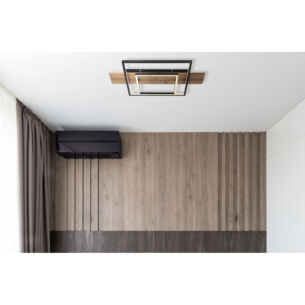 Design ceiling lamp Vanni black with wood look 60cm Globo 9007371451081