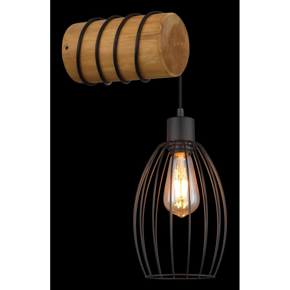 Wall light Berti black with wood Globo 9007371580330