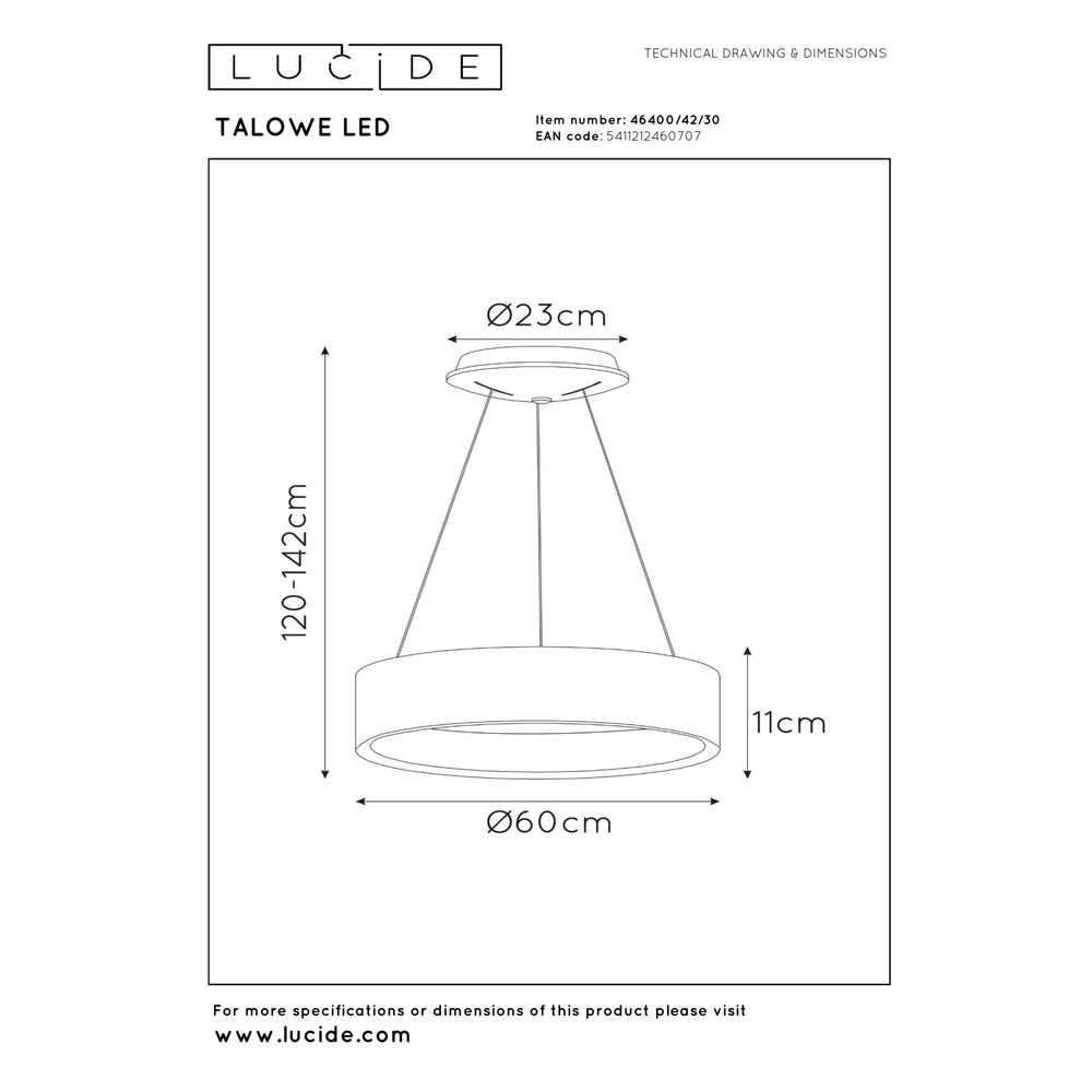 Pendant lamp Talowe Led Ø 60cm black Lucide 5411212460707