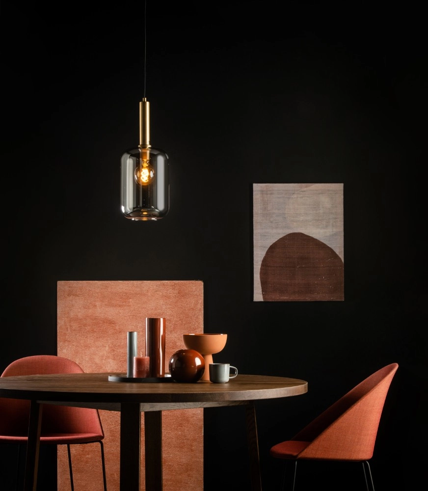 Design pendant lamp Joanet Ø 22cm gold and smoke glass Lucide 5411212451422