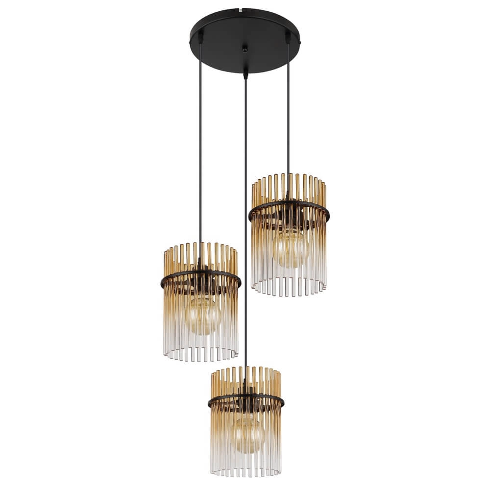 Black pendant lamp Gorley with amber glass round Ø 47cm Globo 9007371471997