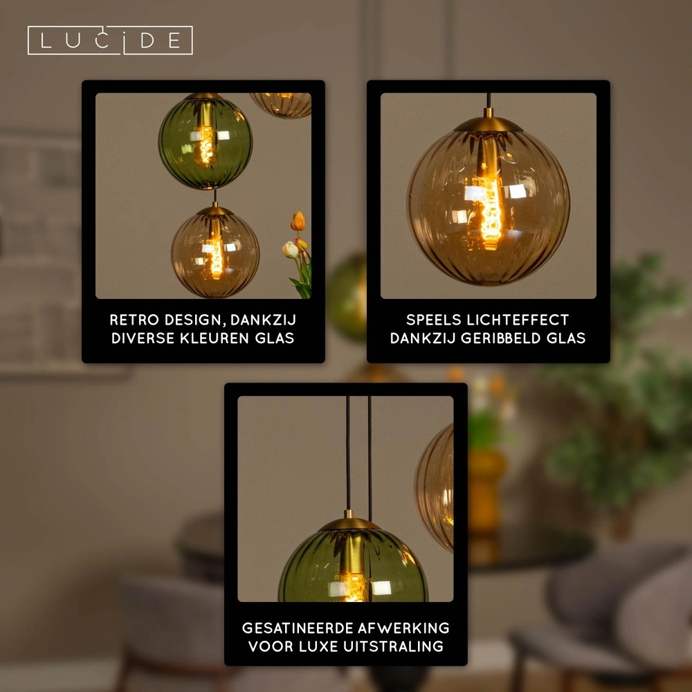 Design pendant lamp Monsaraz Green and amber glass Lucide 5411212452412