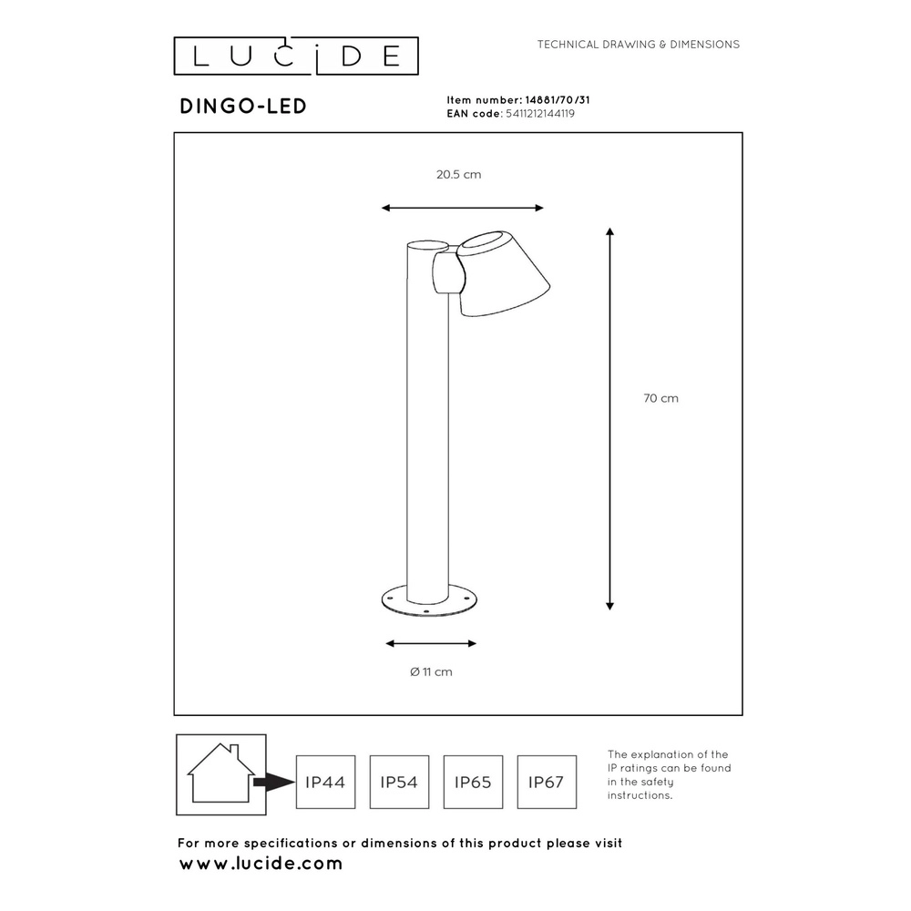 Garden lamp Dingo-Led IP44 white Lucide 5411212144119