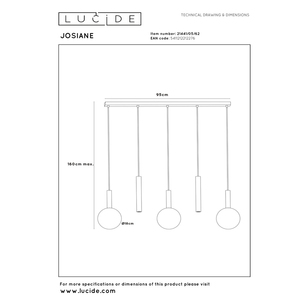 5-light pendant lamp Josiane black with gold Lucide Vibes 5411212212276