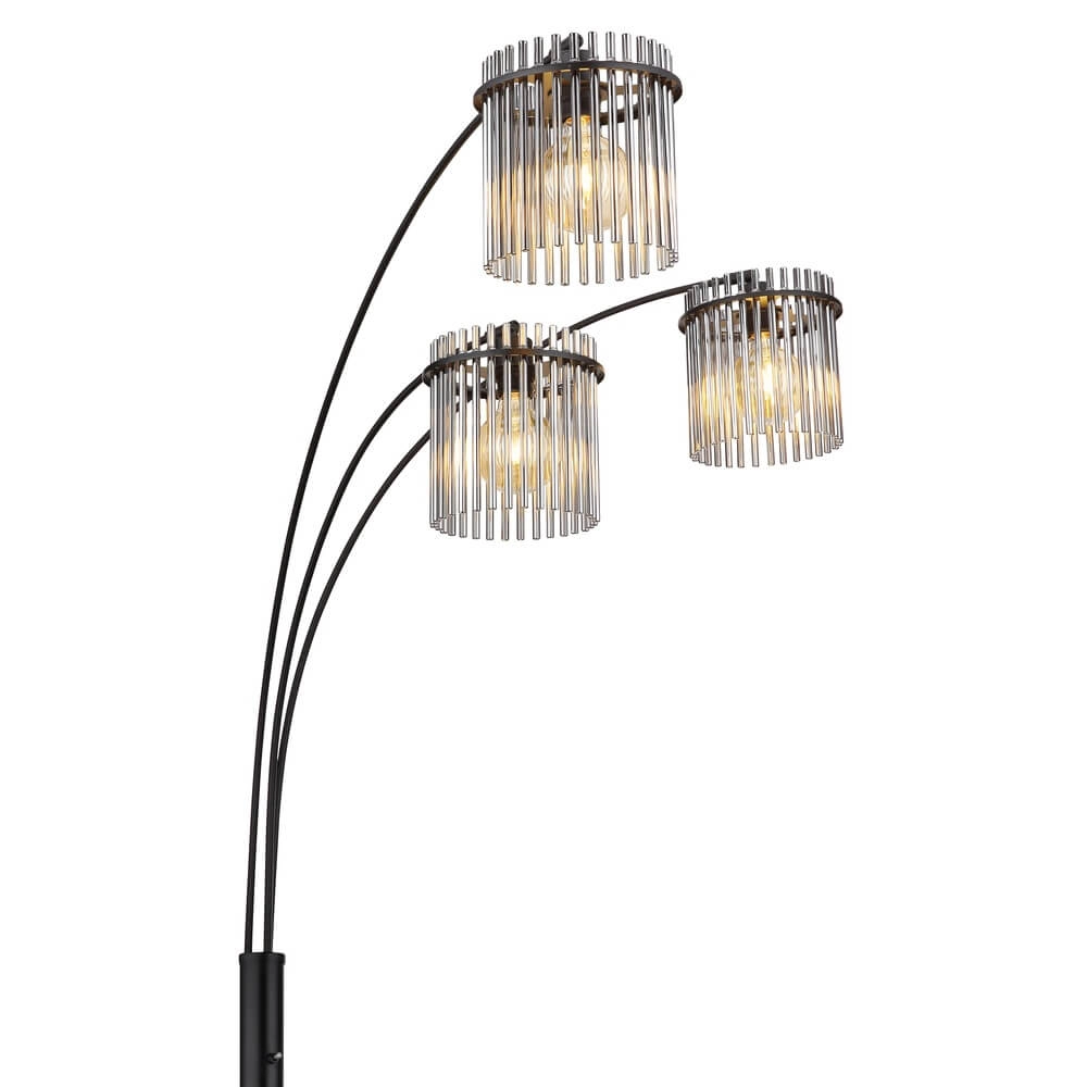 Black floor lamp Gorley with smoke glass 3-lights Globo 9007371478019