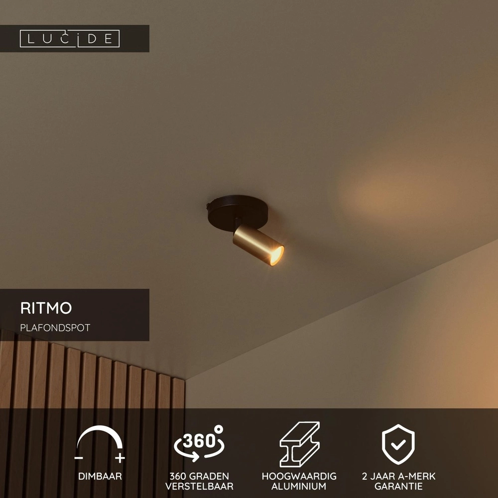 Ceiling spotlight Ritmo mini GU10 gold Lucide 5411212093950