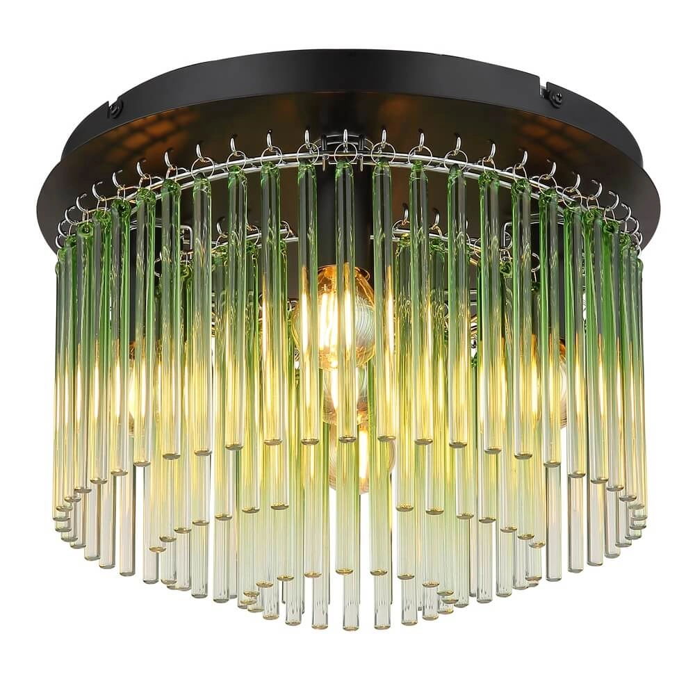 Black ceiling lamp Gorley with green glass Ø 32cm
