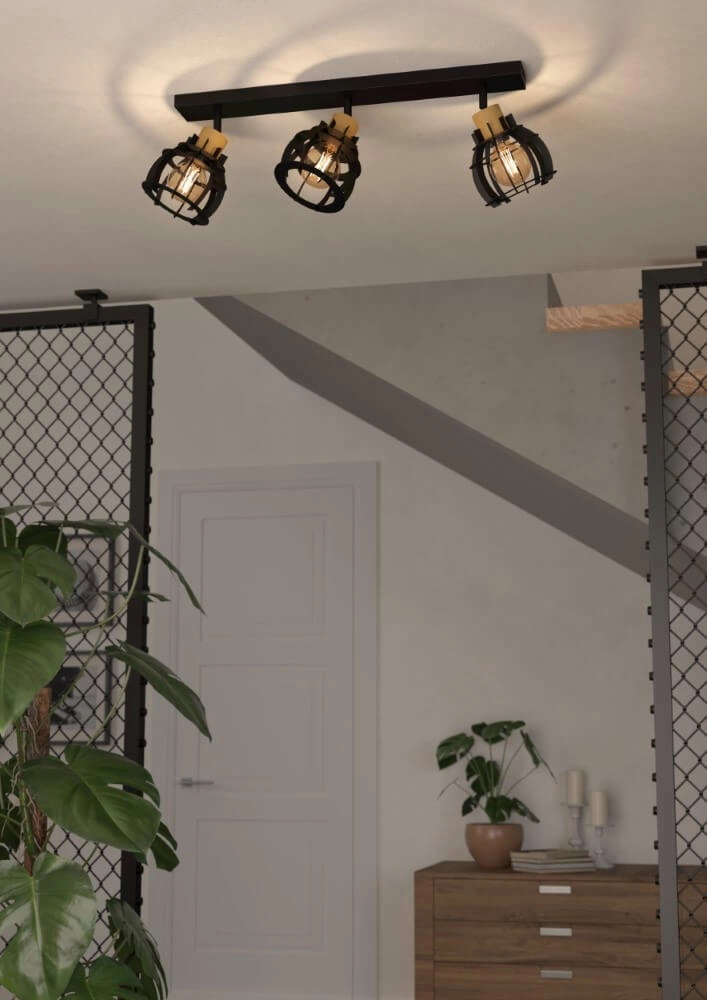 3-light ceiling lamp Stillington 1 black with wood Eglo 9002759439286