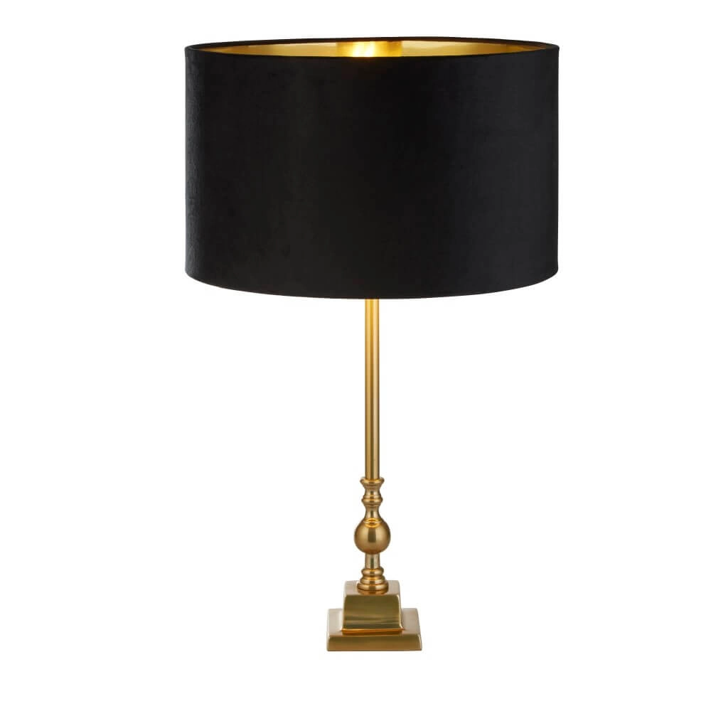 Golden table lamp Whitby with black hood Searchlight 5053423257730