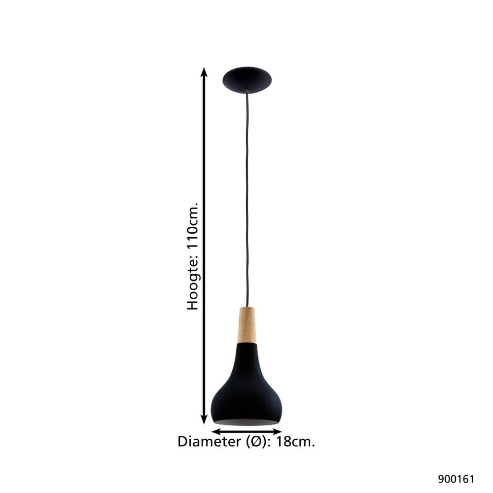 Black hanging lamp Sabinar Ø 18cm with wood Eglo 9008606235773