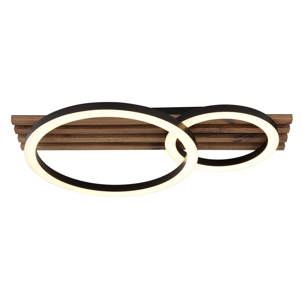 Ceiling lamp Tisha 2 rings black with wood Globo 9007371525577