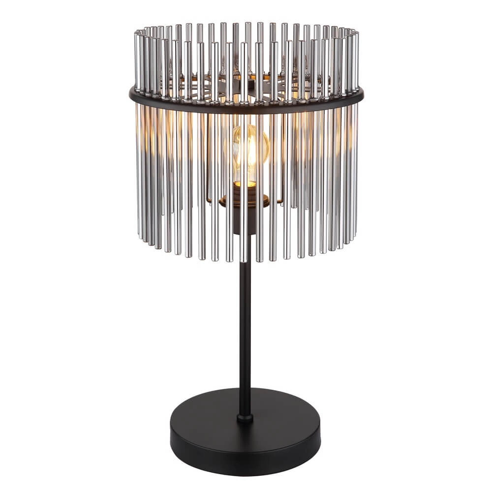 Black table lamp Gorley with smoke glass Ø 30cm