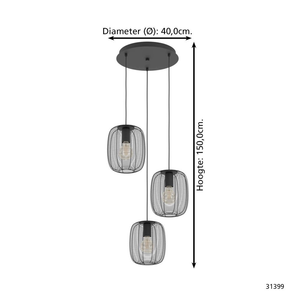 3-light wire lamp Derwen Hanging - Ø 40cm - black Eglo 9002759313999