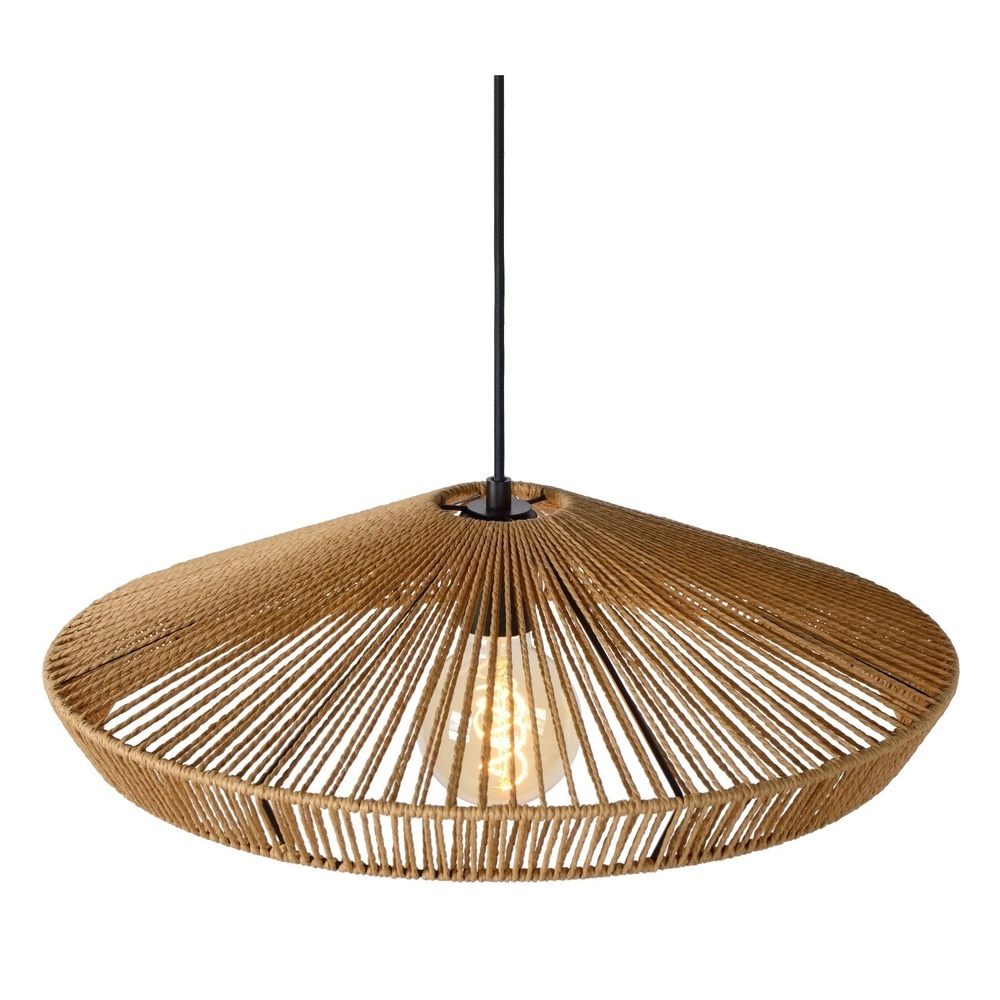 Pendant lamp Yunkai Ø 50cm black with rattan Lucide 5411212105691