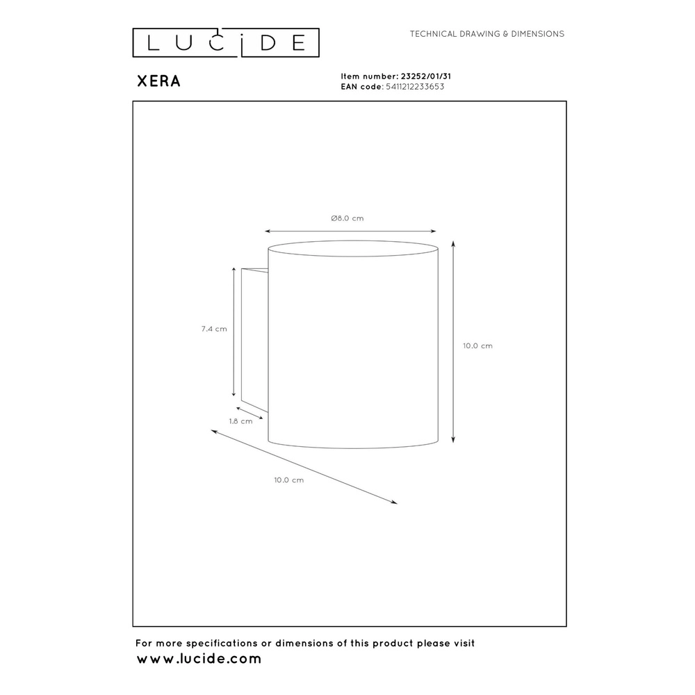 Wall lamp Xera Ø 8cm white Lucide 5411212233653