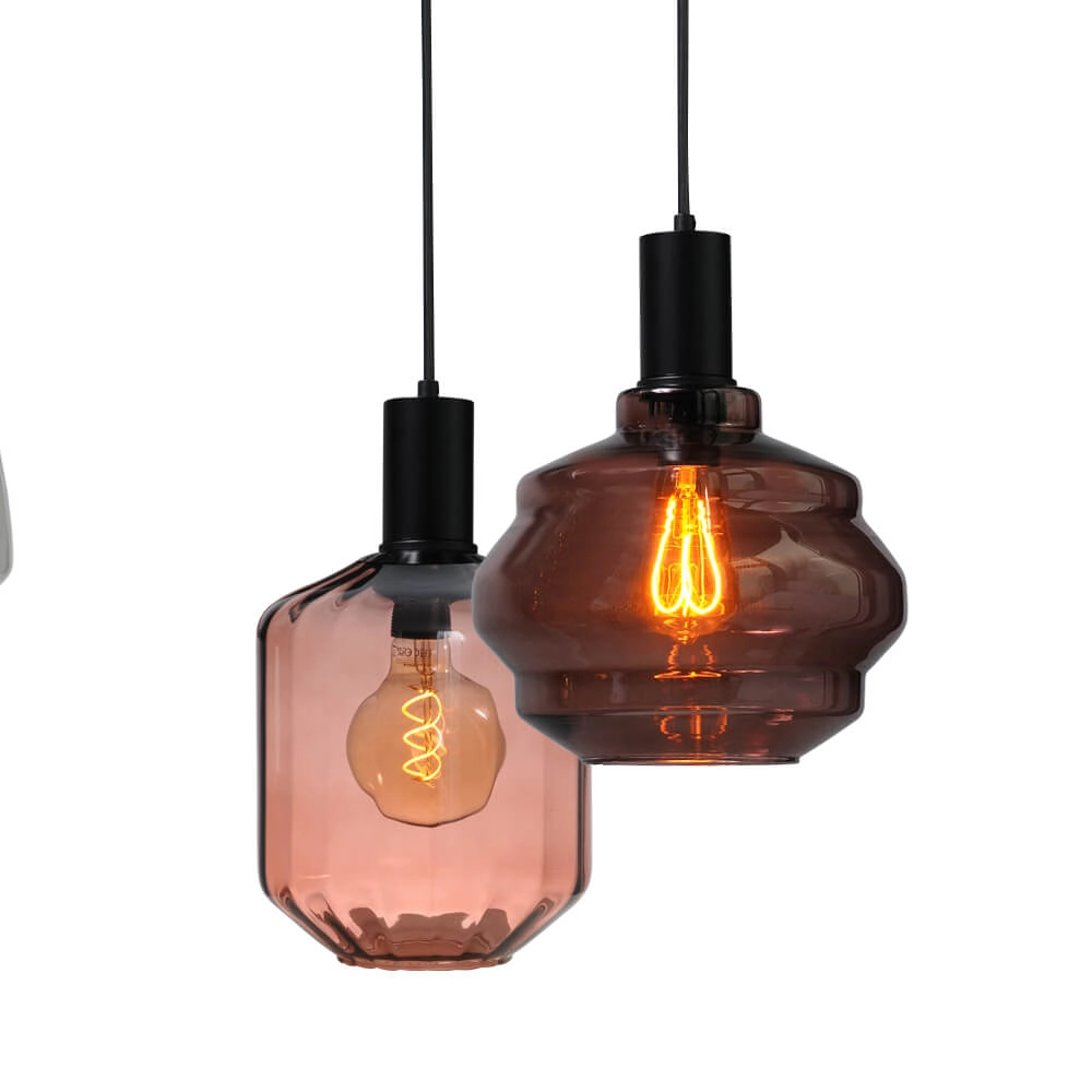 6-light hanging lamp - black - Porto with different glasses Masterlight 8718121270685