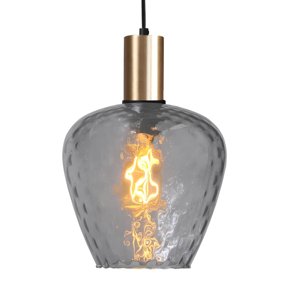 Hanging lamp gold Porto with Diamond smoke glass - Ø 21cm