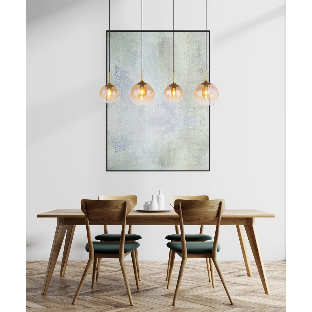 Golden pendant lamp Jamessa 4-light with amber glass Globo 9007371432691