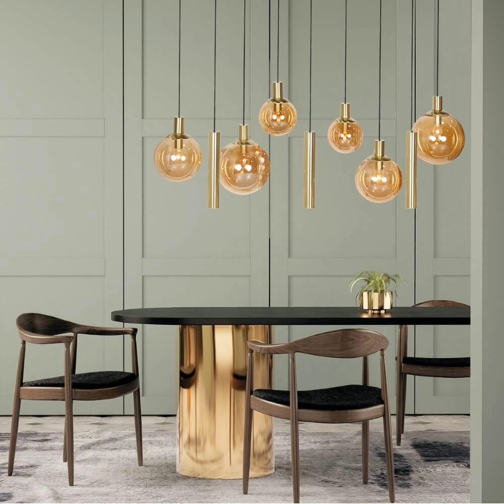 Dining table hanging lamp Bollique gold with amber glass Steinhauer 8712746172980
