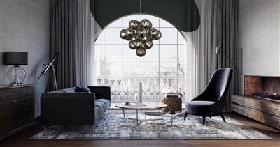 Pendant Lamp Glass Berry Globe 17-light black with smoke glass Searchlight 5053423190471