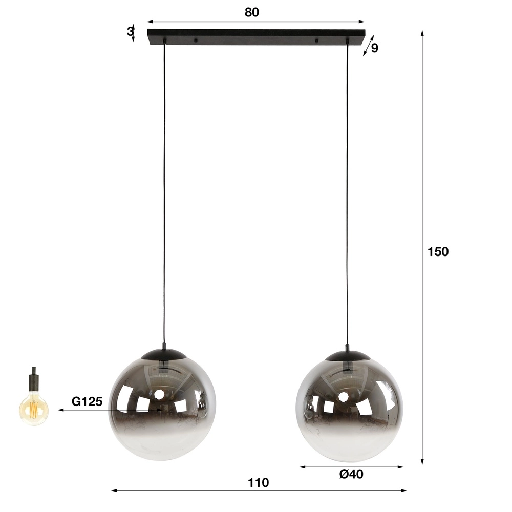 2L pendant lamp Bubble with silver fading glass Lyora 8716803511224