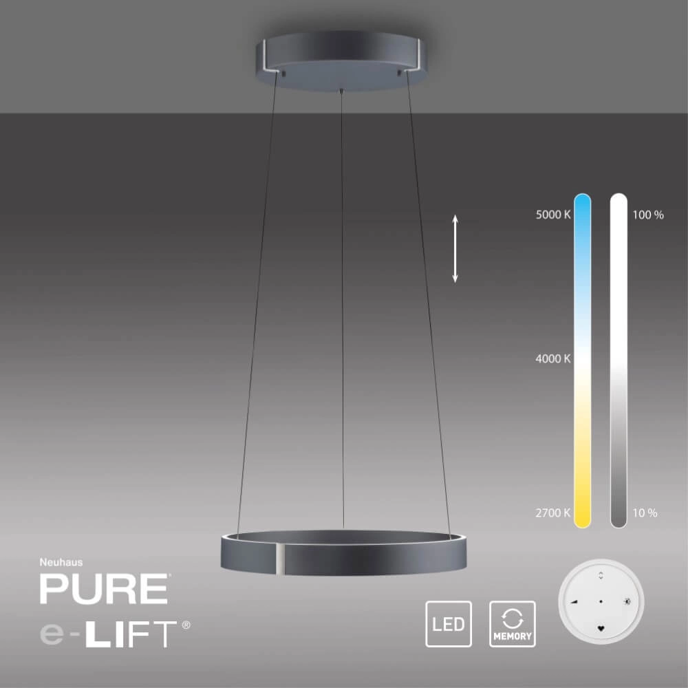 Round hanging lamp Pure E-Clipse gray Ø 50cm Paul Neuhaus 4012248372319