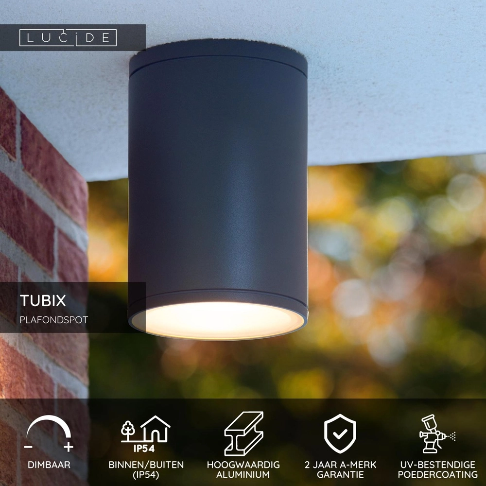 Ceiling spotlight Tubix IP54 black Lucide 5411212271204
