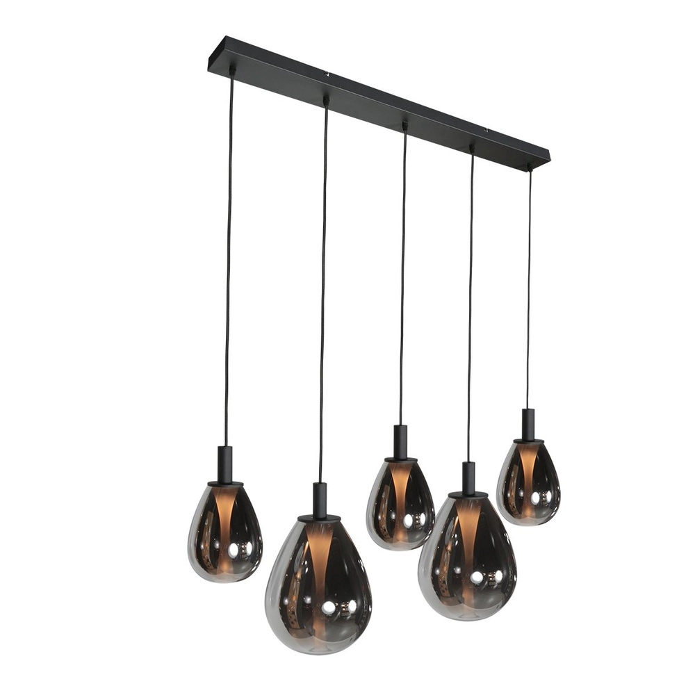 Pendant lamp Glimsy 5-light black with smoke glass Steinhauer 8712746177954