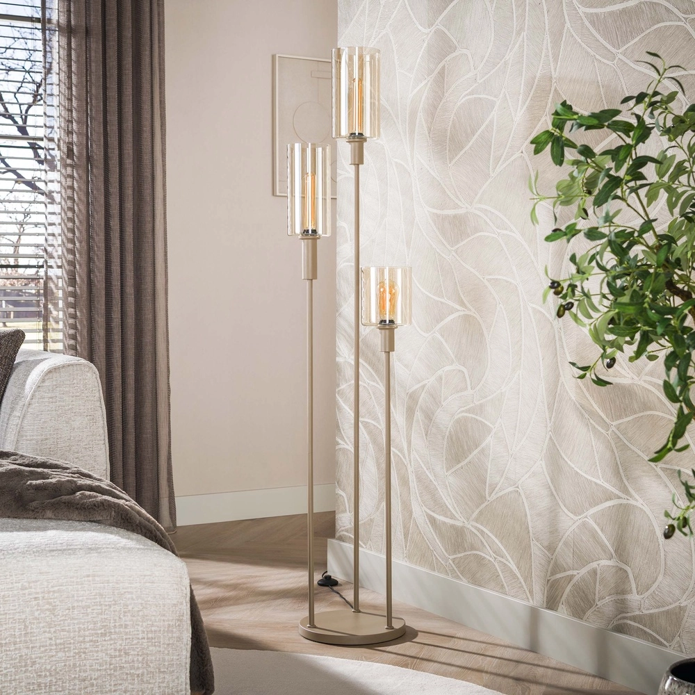 Design vloerlamp Sepiora 3-lichts rond zand bruin Lyora 8716803515284