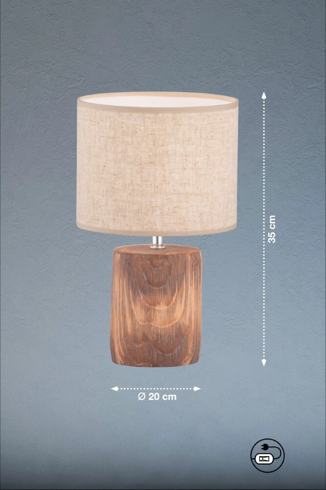 Wooden table lamp Malik with sand-coloured roof Fischer & Honsel 4003694505864