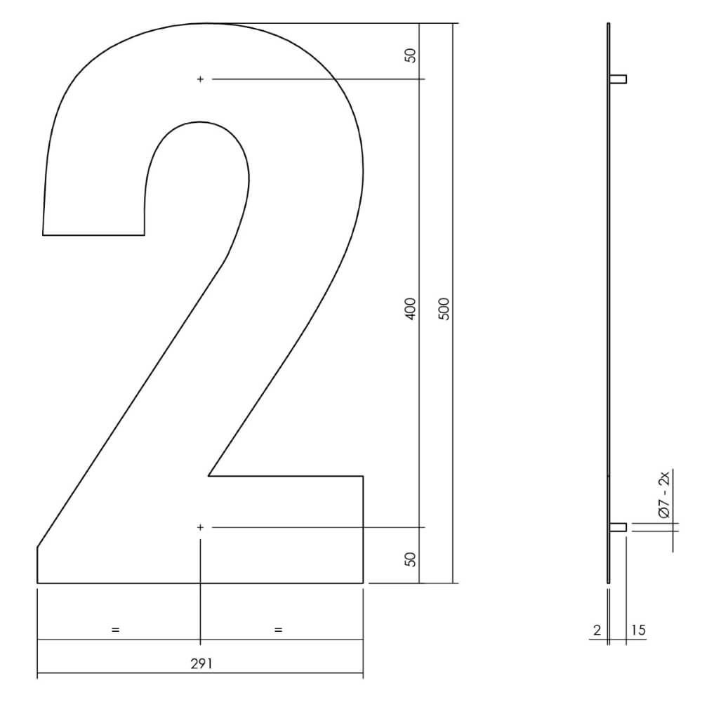House number 2 XXL Numbra 50cm stainless steel Intersteel 8714186503195
