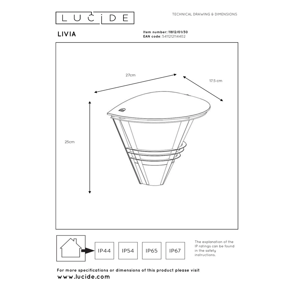 Design wall lamp Livia Black Lucide 5411212114402