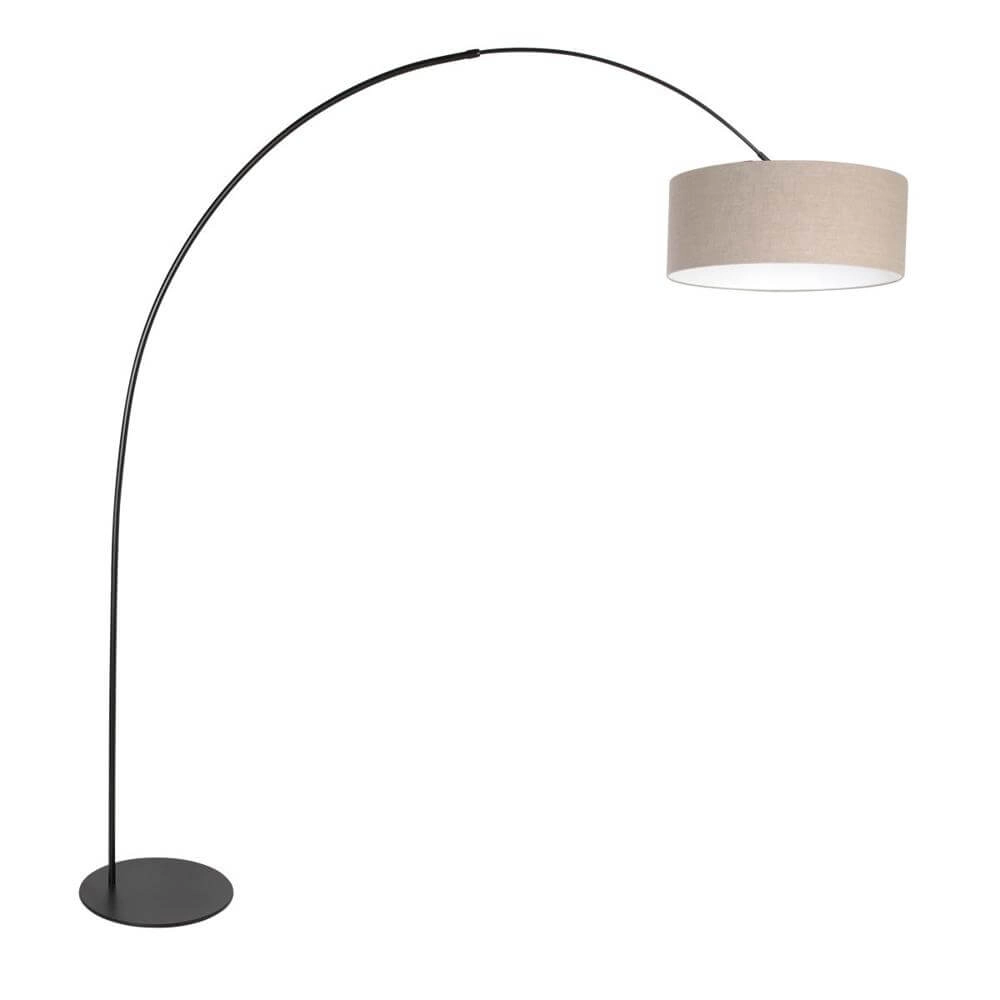 Floor lamp Curve black with coarse grey shade Ø 50cm