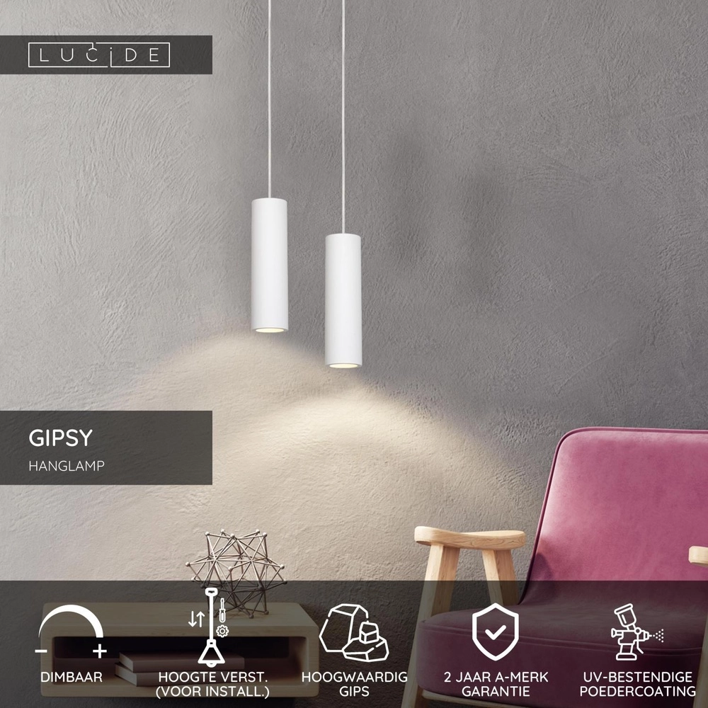 Design pendant lamp Gipsy white Lucide 5411212351463