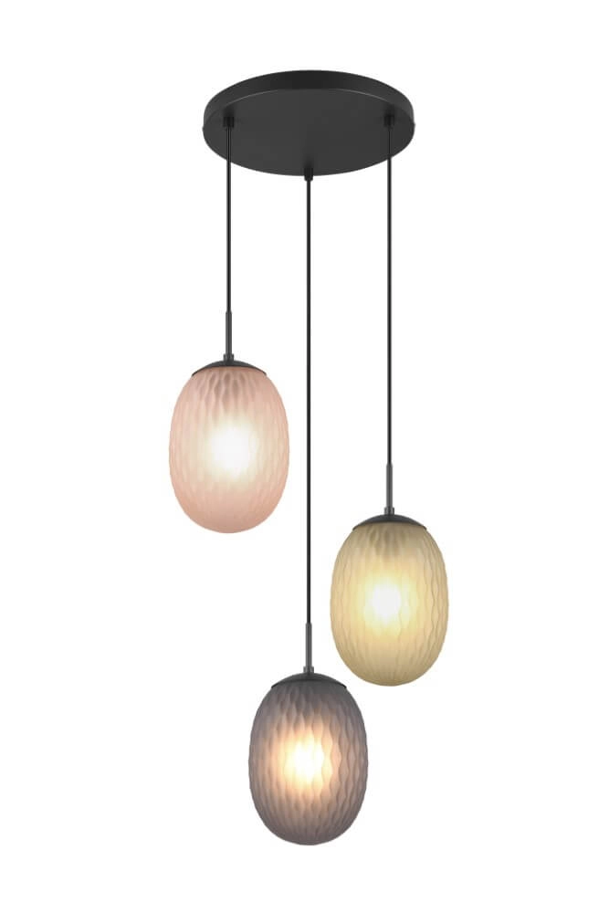 3-light pendant lamp Facette with ribbed colored glass