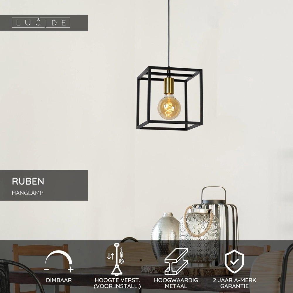 Pendant lamp Ruben Black Lucide 5411212000156