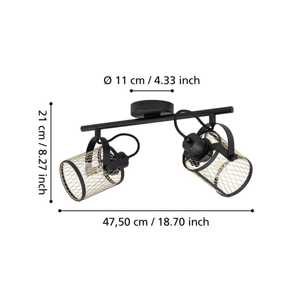 2-light ceiling lamp Dellow black with gold Eglo 9002759435325