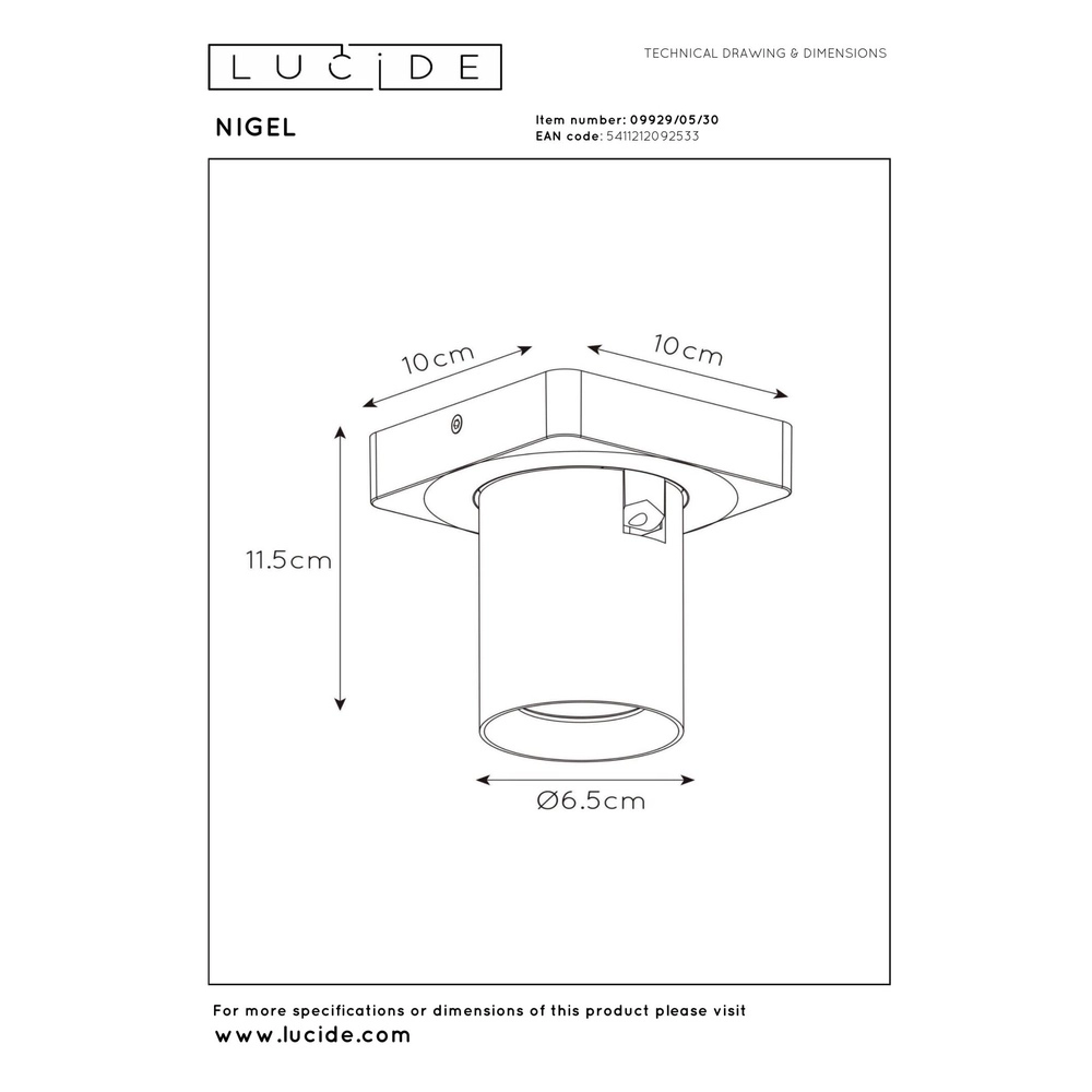 Ceiling spotlight Nigel Black Lucide 5411212092533
