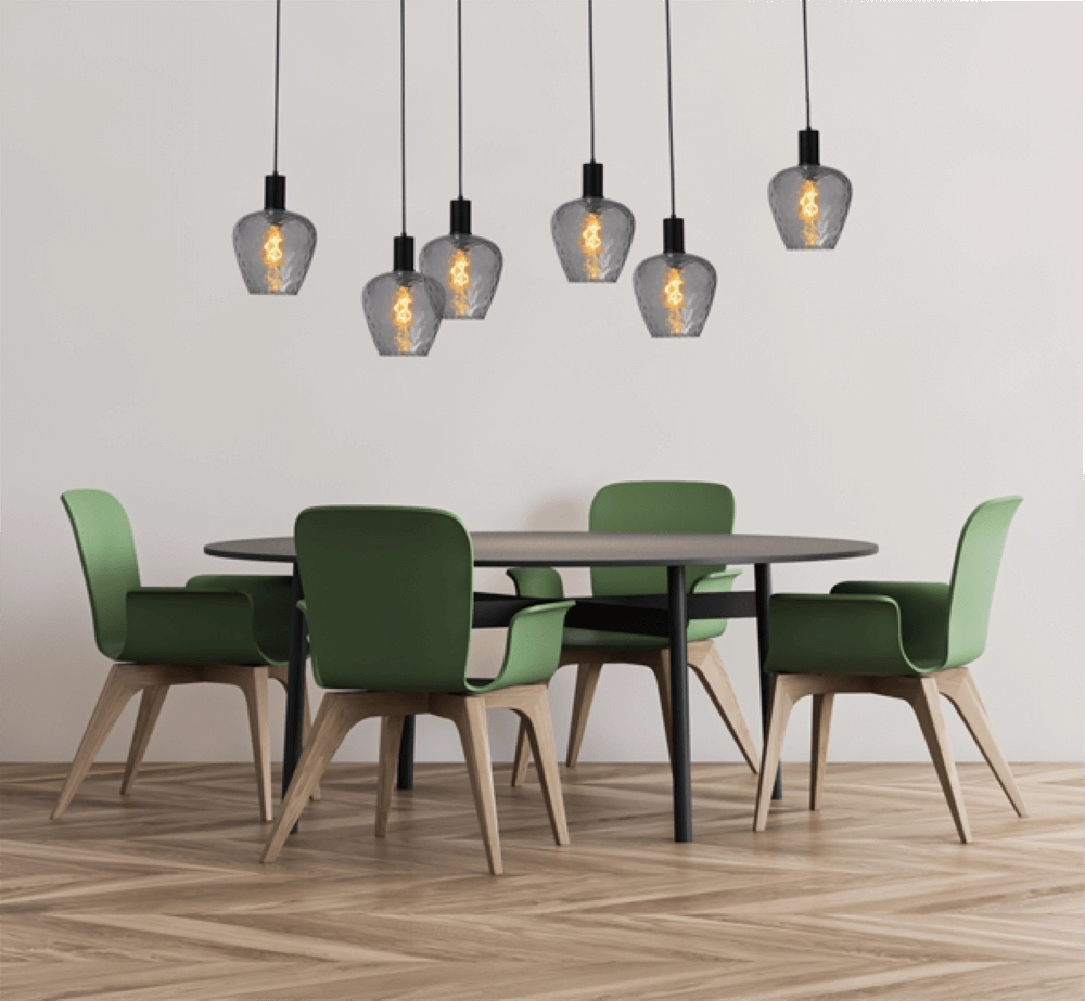 6-light hanging lamp - black - Porto with Diamond smoke glasses Masterlight 8718121270494