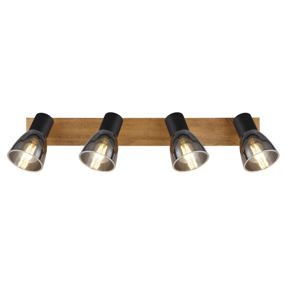 Ceiling lamp Claude 4-light black with wood Globo 9007371434213