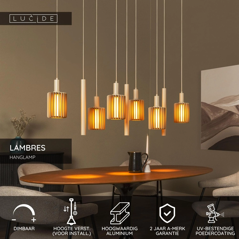 9-light pendant lamp Lambres taupe Lucide 5411212452993