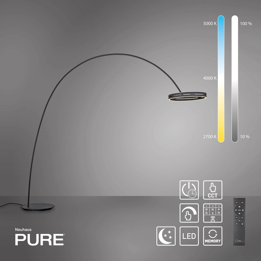 Sleek arc lamp Pure Loop-Bow Adjustable - Black Pearl Paul Neuhaus 4012248397152