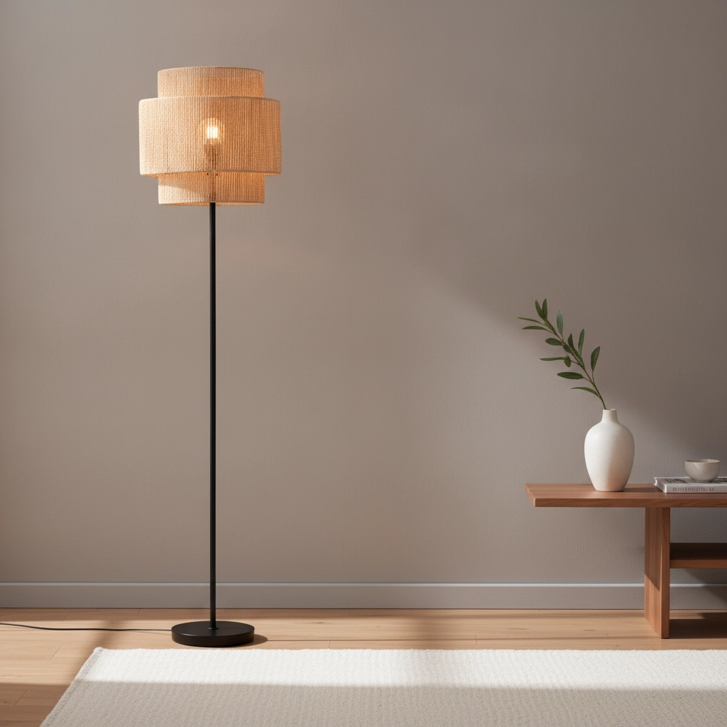 Floor lamp Lito black and rattan